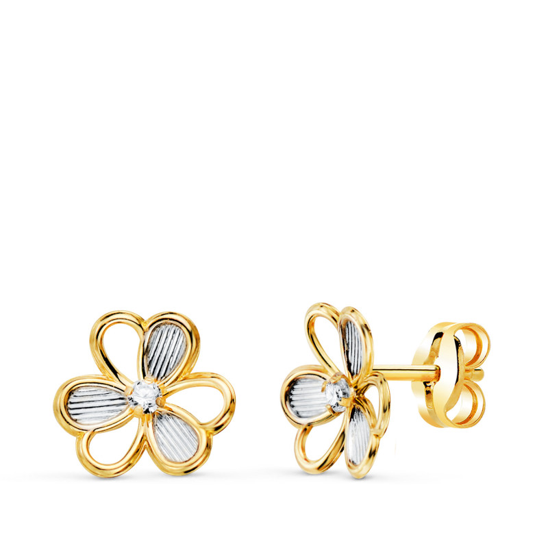 18K PENDIENTES ORO BICOLOR TREBOL CON CIRCONITAS. MEDIDA: 8X7 MM. CIERRE PRESION