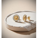 18K PENDIENTES ORO BICOLOR MEDUSA Y BORDE DE GRECA 10 MM CIERRE PRESION