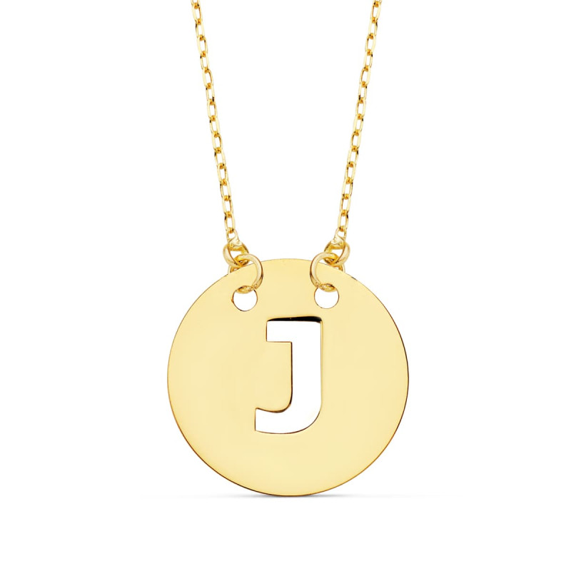 18K COLGANTE ORO AMARILLO LETRA " J " 15 MM CADENA FORZADA 42CM