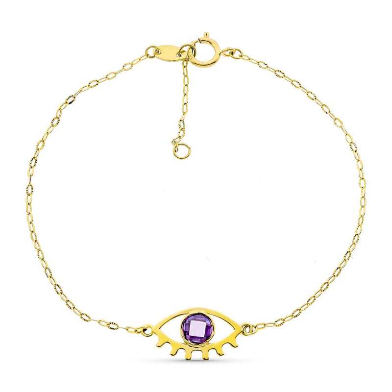 18K PULSERA ORO AMARILLO OJO 15X9 MM PIEDRA BRIOLET 5 MM 19CM