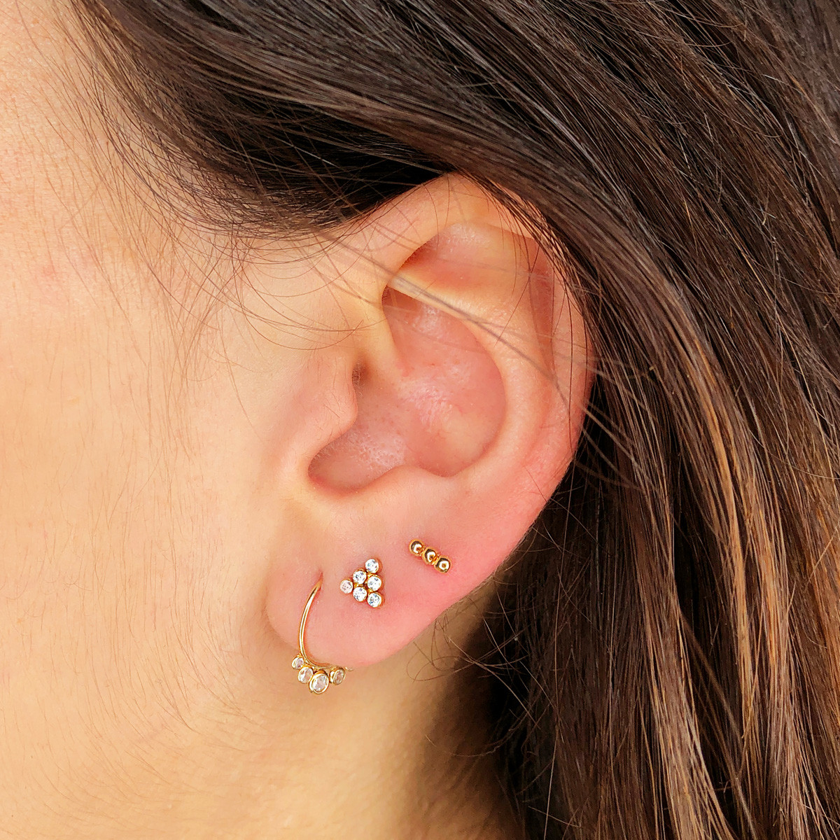 18K PIERCING OREJA ORO AMARILLO REDONDO CON CIRCONITA 13X10 MM