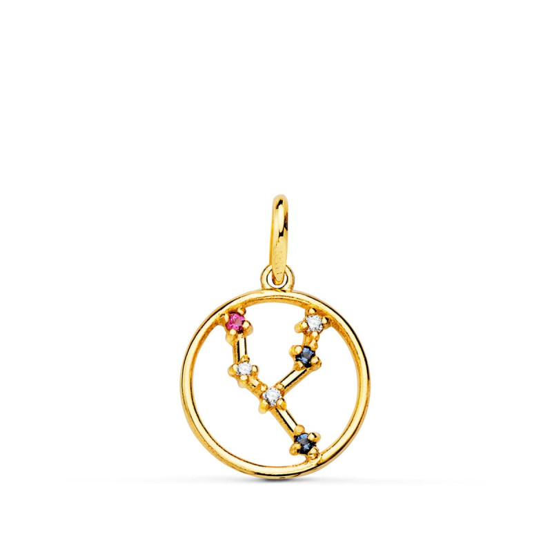 18K HOROSCOPO ORO AMARILLO TAURO CONSTELACIONES CIRCONITA COLOR 12 MM