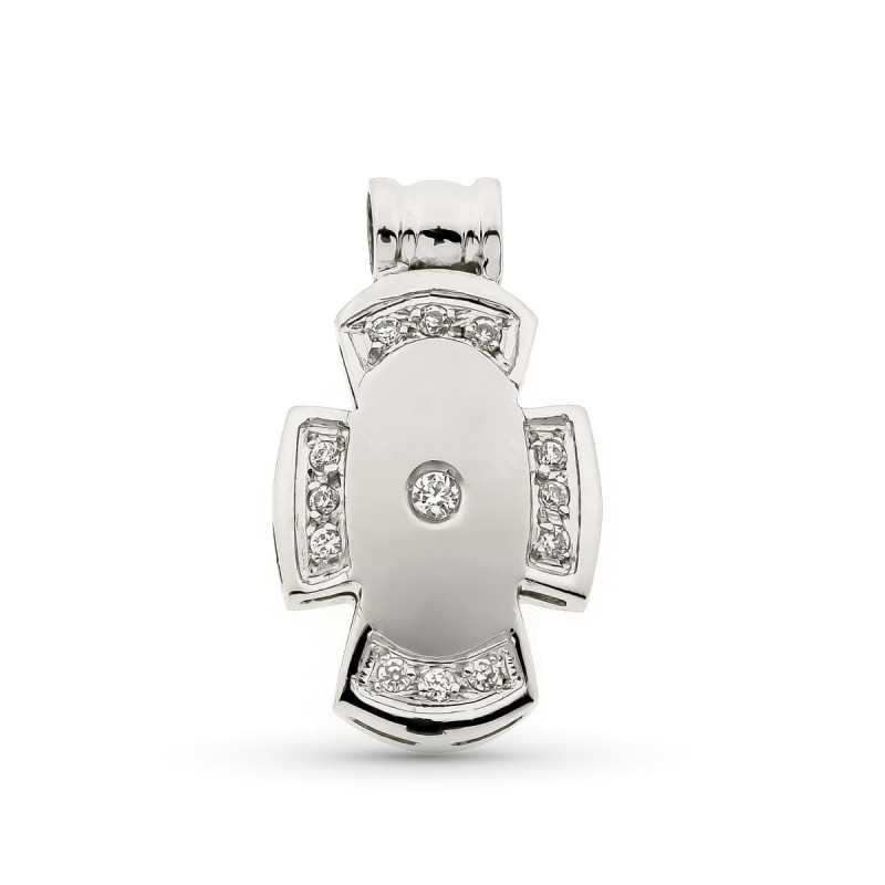 18K CRUZ HUECA ORO BLANCO CON CIRCONITA 21X12 MM