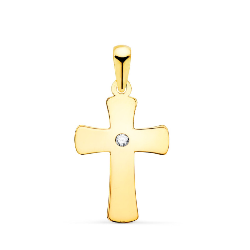18K CRUZ ORO AMARILLO LISA EN BRILLO CON CIRCONITA 20 X 12 MM