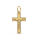 18K CRUZ ORO AMARILLO CON CRISTO TALLADA 27 X 16 MM