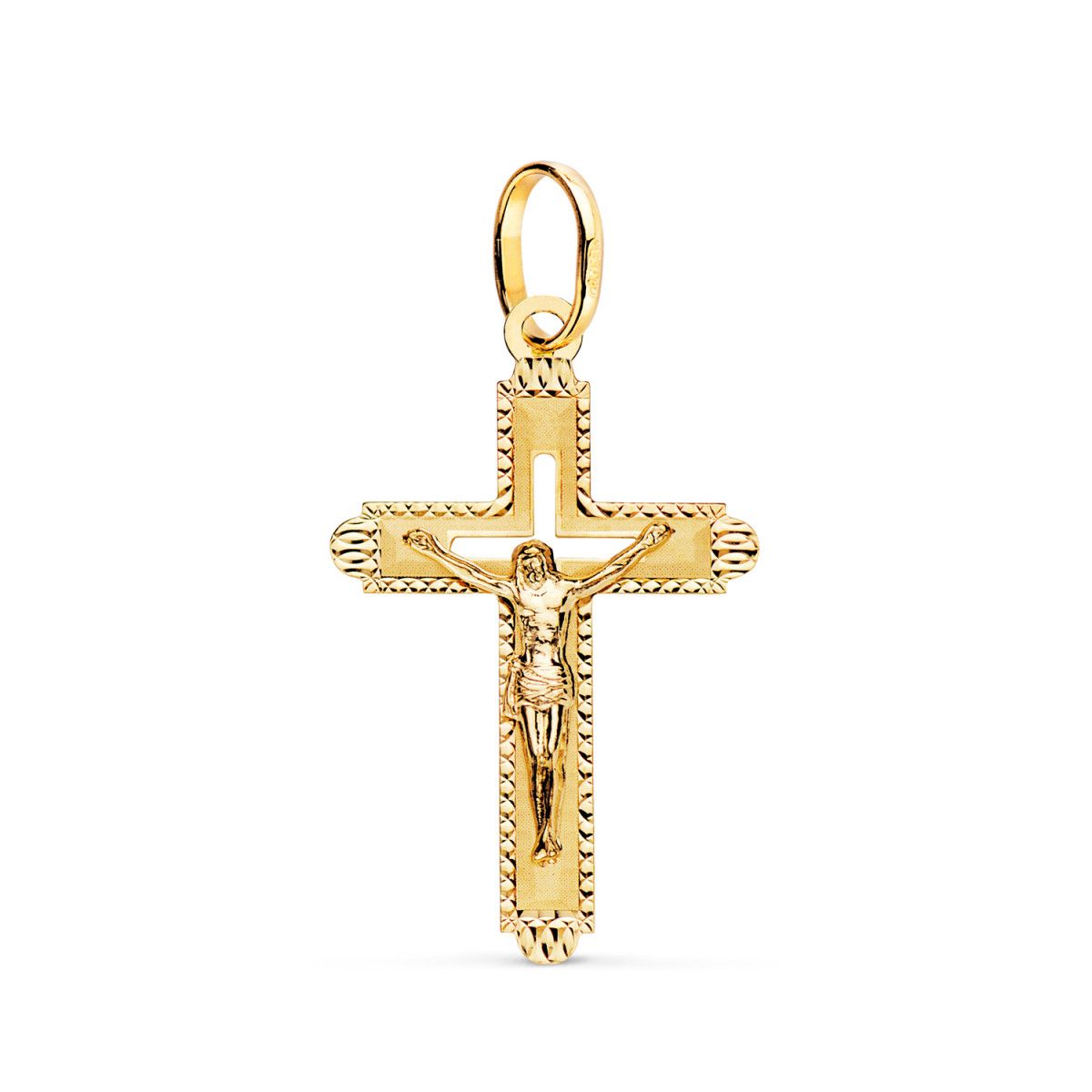 18K CRUZ ORO AMARILLO CON CRISTO TALLADA 27 X 17 MM