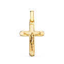 18K CRUZ ORO AMARILLO CON CRISTO EN BRILLO CON BORDES 25 X 17 MM