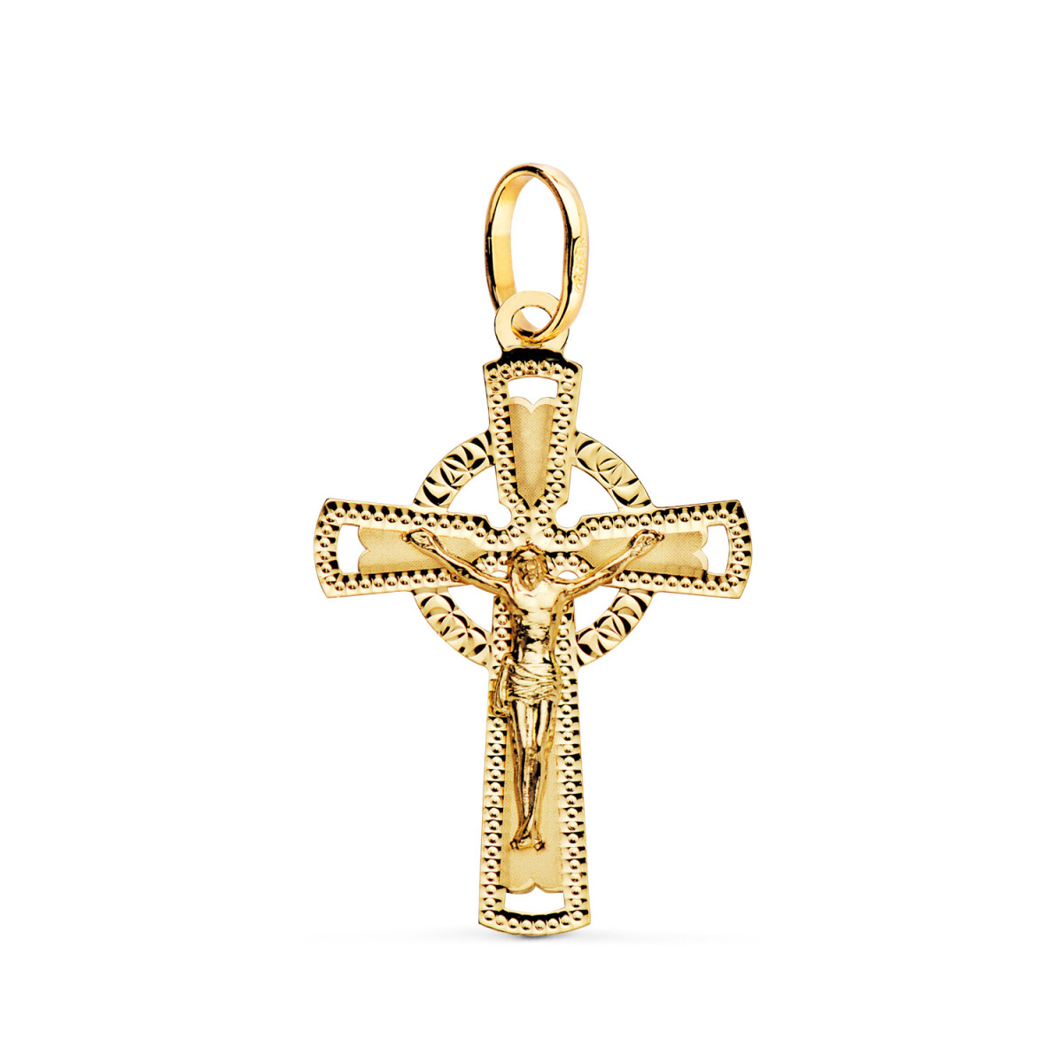 18K CRUZ ORO AMARILLO CON CRISTO TALLADA 28 X 18 MM