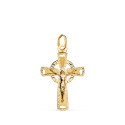 18K CRUZ ORO AMARILLO CON CRISTO TALLADA 23 X 15 MM