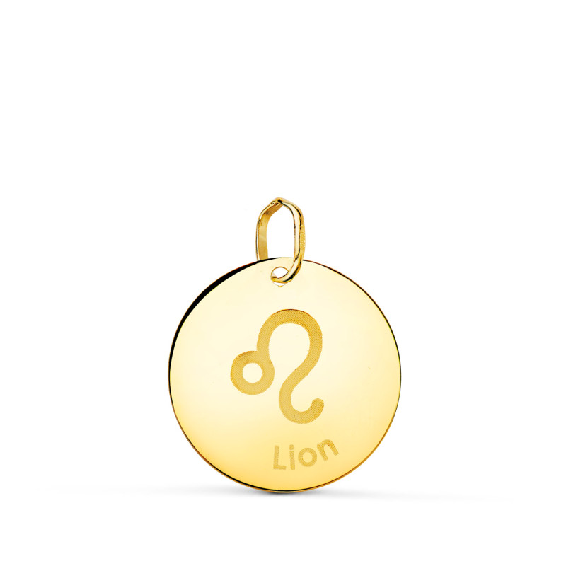 18K HOROSCOPO ORO AMARILLO LEO EN FRANCES BRILLO 16 MM