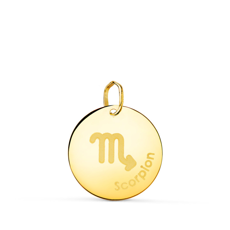 18K HOROSCOPO ORO AMARILLO ESCORPIO EN FRANCES BRILLO 16 MM