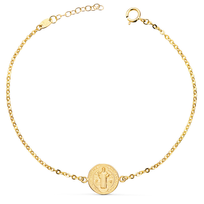 18K PULSERA ORO AMARILLO CON MEDALLA ORO AMARILLO SAN BENITO 12 MM.  LARGO: 18+2 CM