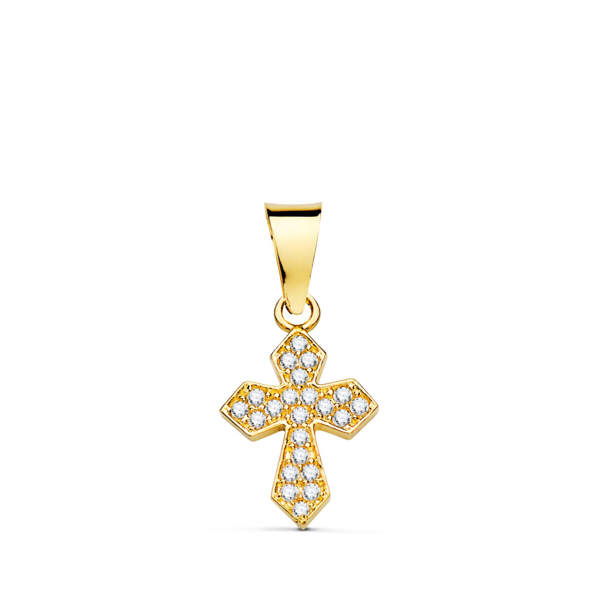 18K CRUZ ORO AMARILLO CON CIRCONITA BLANCAS. 14 X 9 MM