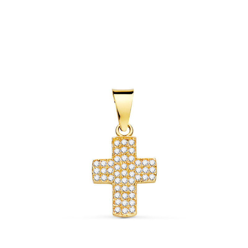 18K CRUZ ORO AMARILLO CON CIRCONITA BLANCAS. 14,5 X 9,5 MM
