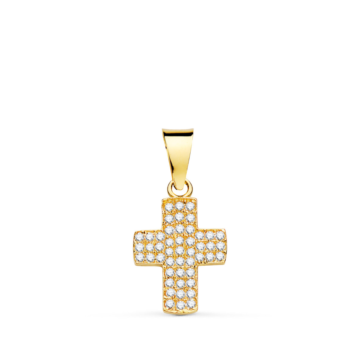 18K CRUZ ORO AMARILLO CON CIRCONITA BLANCAS. 14,5 X 9,5 MM
