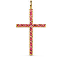 18K CRUZ ORO AMARILLO CON CIRCONITA ROJAS 37 X 19 MM. ANILLA FIJA