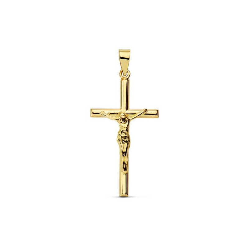 18K CRUZ ORO AMARILLO CRISTO PALO REDONDO. 27X14 MM