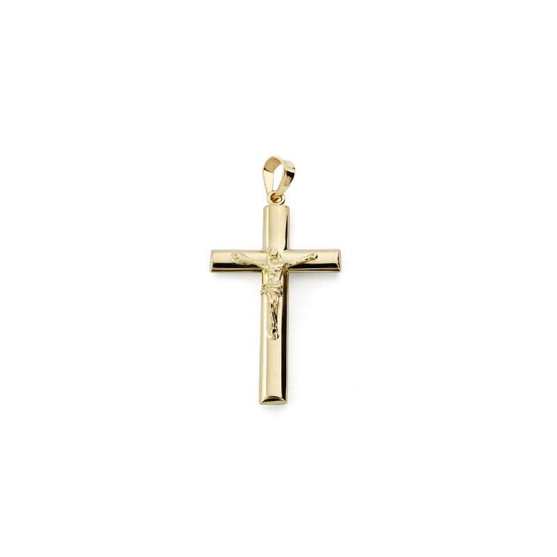 18K CRUZ ORO AMARILLO CON CRISTO PALO OVAL. 31X17 MM