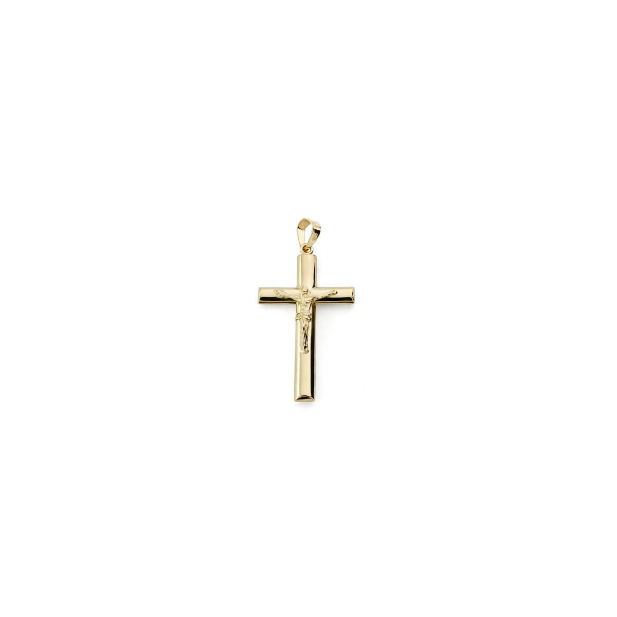 18K CRUZ ORO AMARILLO CON CRISTO PALO OVAL. 31X17 MM