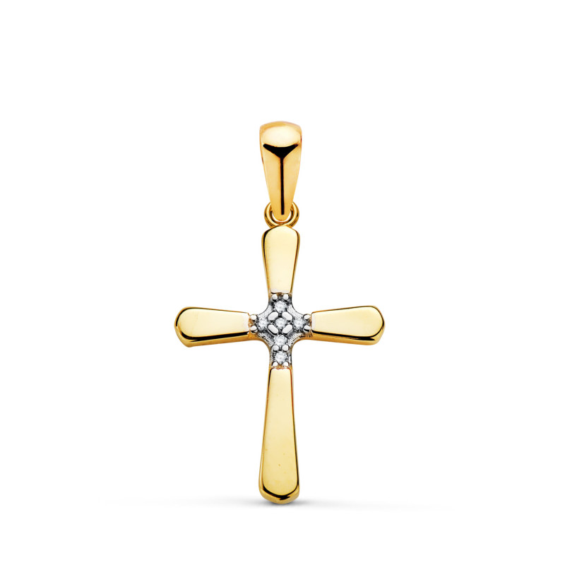 18K CRUZ ORO BICOLOR CON PARTE CENTRAL DE CIRCONITAS. MEDIDA: 18,5 X 12 MM