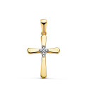 18K CRUZ ORO BICOLOR CON PARTE CENTRAL DE CIRCONITAS. MEDIDA: 18,5 X 12 MM
