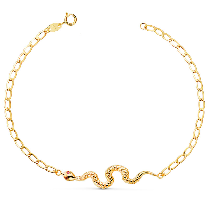 18K PULSERA ORO AMARILLO SERPIENTE OJOS RUBI 40 MM. CADENA HUECA. LARGO: 19CM