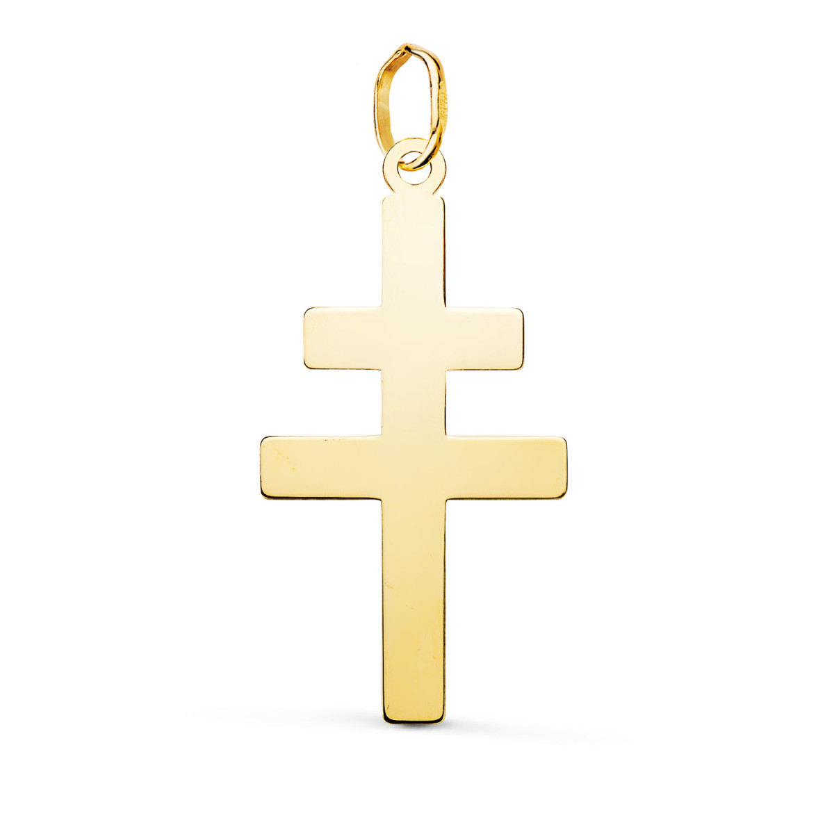18K COLGANTE ORO AMARILLO CRUZ  CARAVACA EN BRILLO. 28 X 14 MM