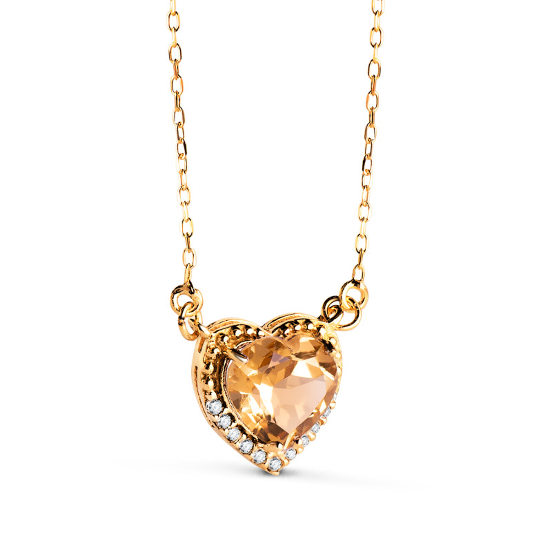 18K GARGANTILLA ORO AMARILLO CORAZON CITRINO 7MM CIRCONITAS CADENA 40-2CM AMOR