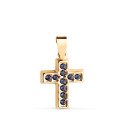 18K CRUZ ORO AMARILLO CON CIRCONITAS AZULES. MEDIDA: 13,5 X 10 MM