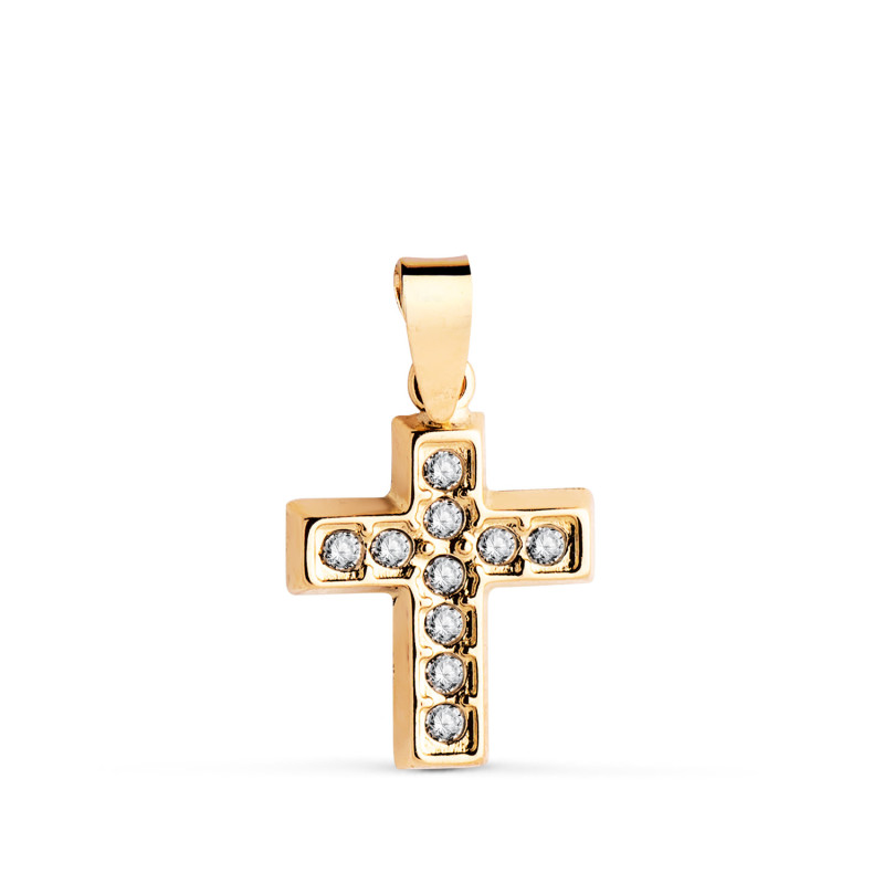 18K CRUZ ORO AMARILLO CON CIRCONITAS BLANCAS. MEDIDA: 13,5 X 10 MM