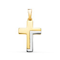 18K CRUZ ORO BICOLOR LISA HUECA PALO RECTANGULAR BRILLO. 22 X 13,5 MM. PALO RECTANGULAR: 4 X 1,5 MM