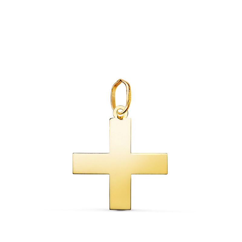 18K COLGANTE ORO AMARILLO CRUZ GRIEGA EN BRILLO. MEDIDA: 18 X 16 MM