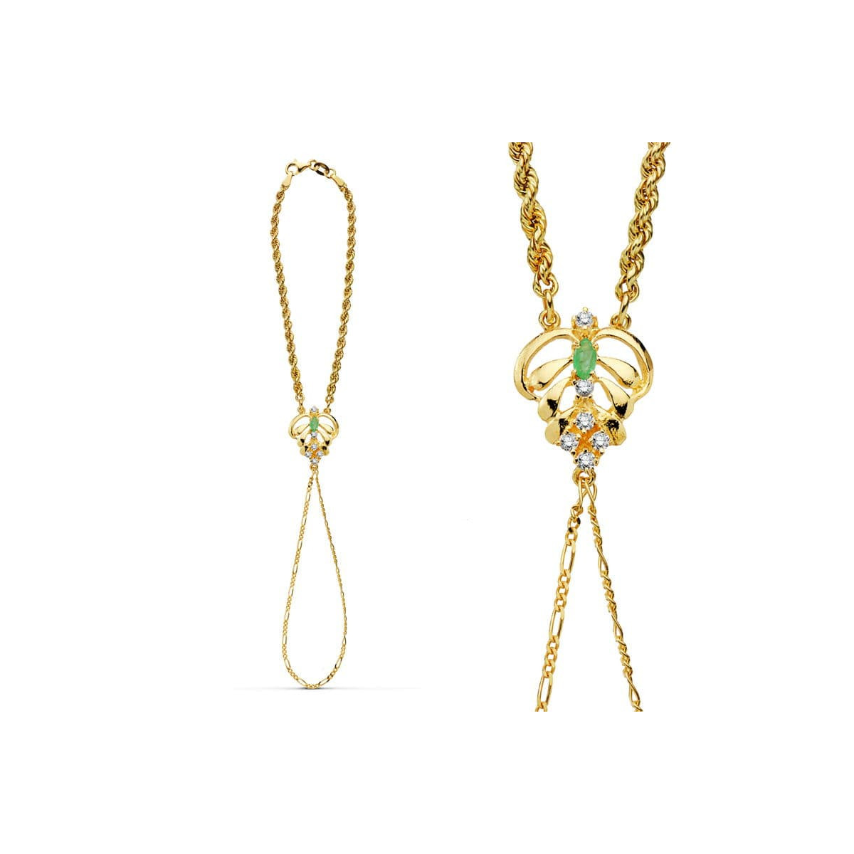 18K PULSERA ORO AMARILLO INDIA PIÑA Y CORDON