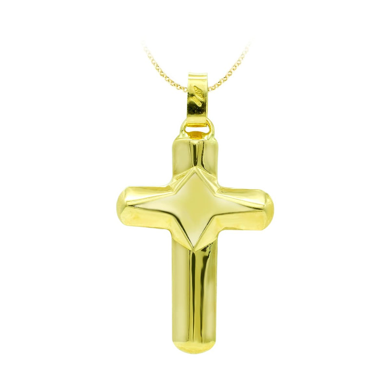 18K CRUZ ORO AMARILLO HUECA LISA 37X24 MM
