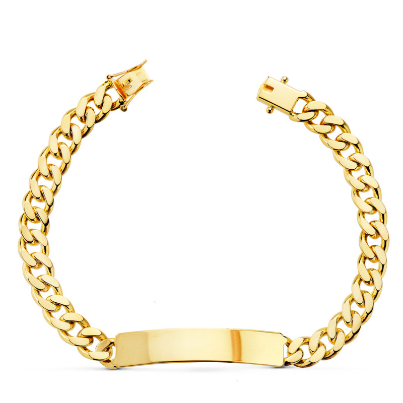 18K PULSERA ESCLAVA ORO AMARILLO MACIZA BARBADA ANCHO: 7MM. LARGO: 21CM  PLACA CHAPA: 40X8MM