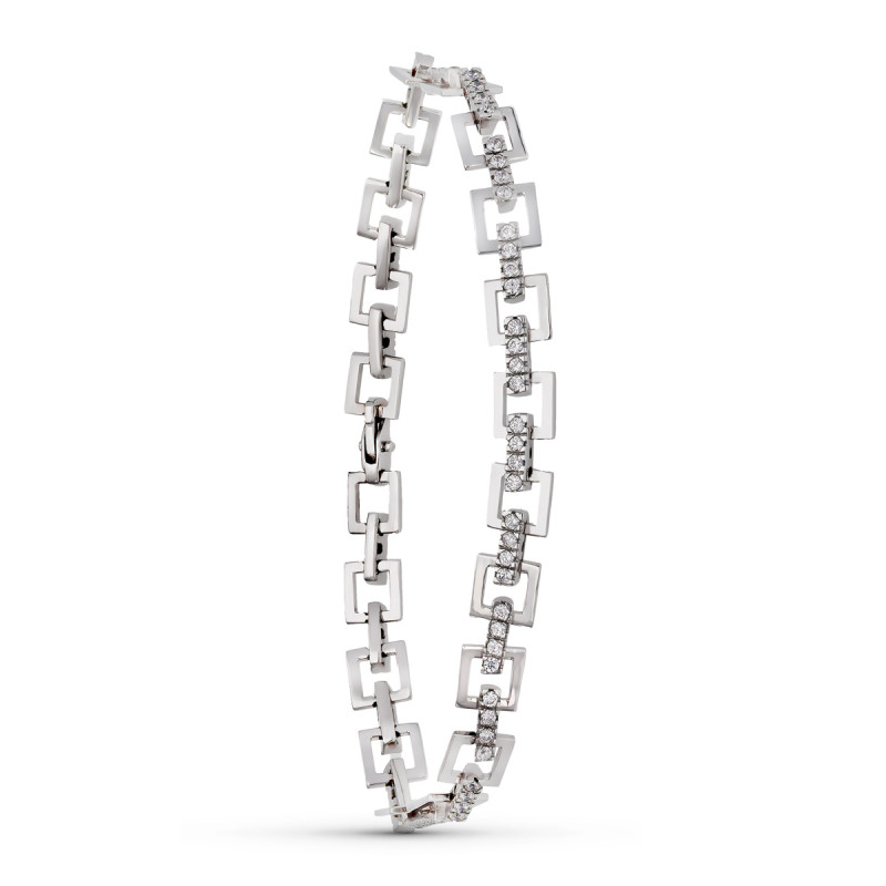 18K PULSERA ORO BLANCO ESLABONES CUADRADOS CIRCONITAS