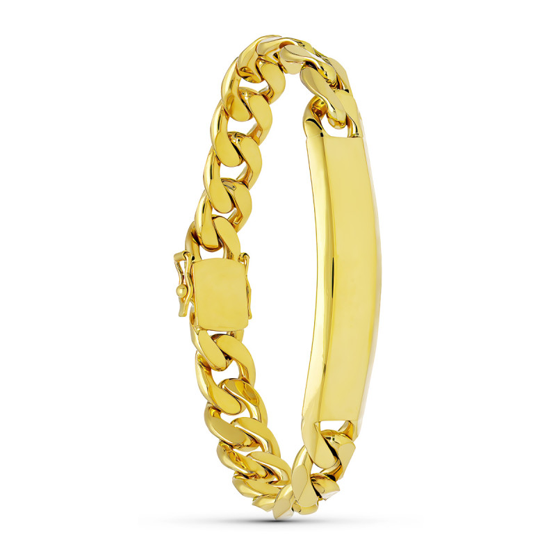 18K PULSERA ESCLAVA ORO AMARILLO BARBADA MACIZA ANCHO: 10MM. LARGO: 20,5 CM  PLACA CHAPA: 58X11MM