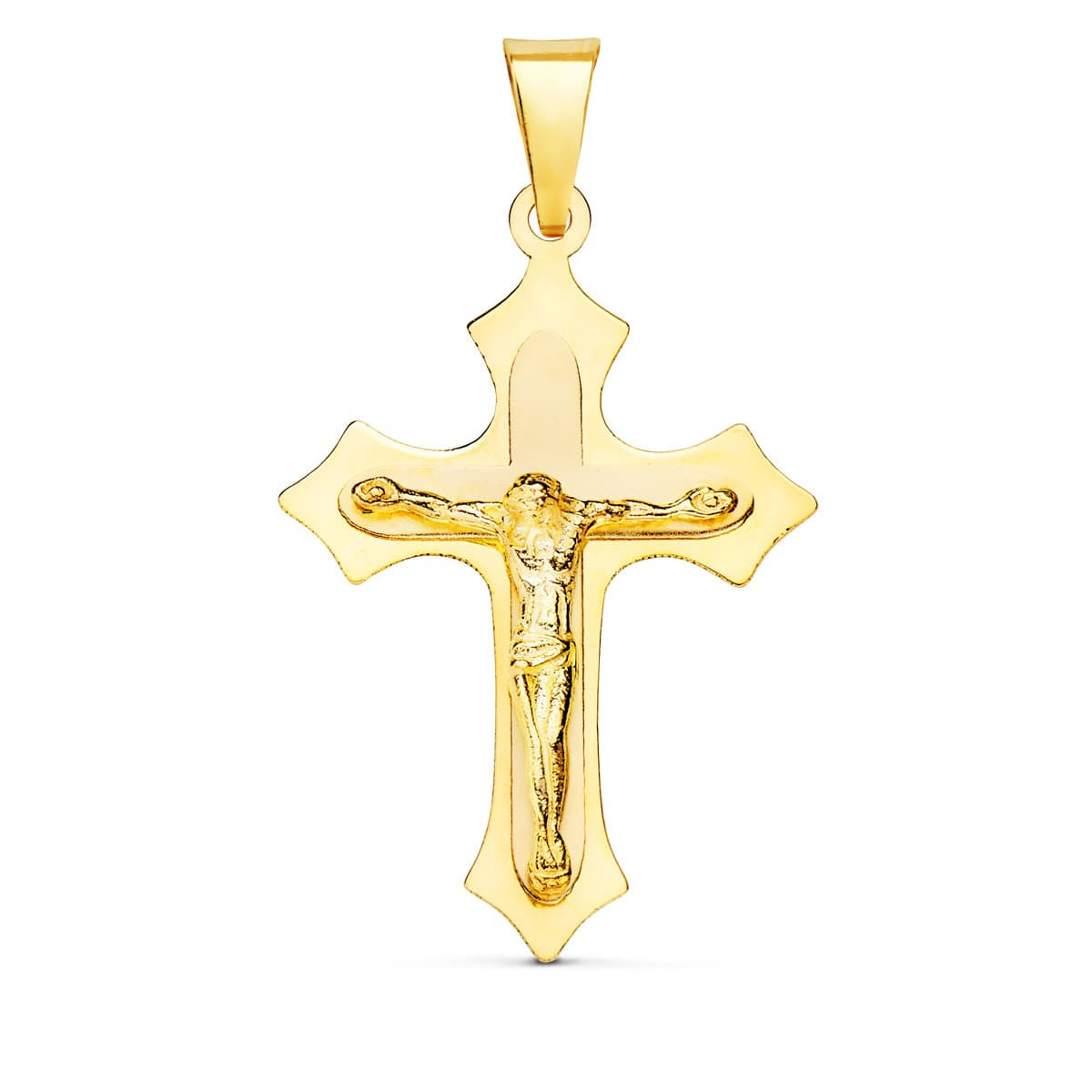 18K CRUZ ORO AMARILLO CON CRISTO EN BRILLO 32X22 MM
