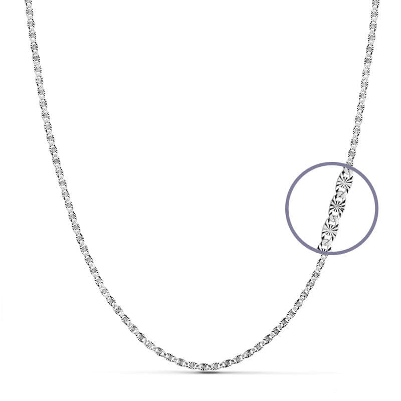 18K CADENA MACIZA DIAMANTADA ORO BLANCO 40CM 2 MM