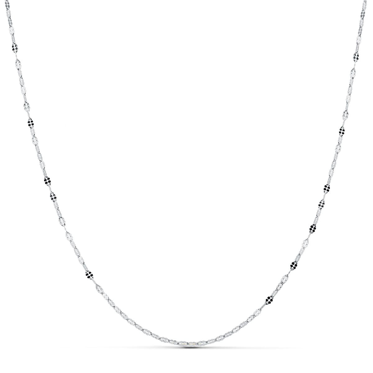 18K CADENA MACIZA ORO BLANCO ESLABONES PLANOS TALLADOS 1.5 MM 45CM