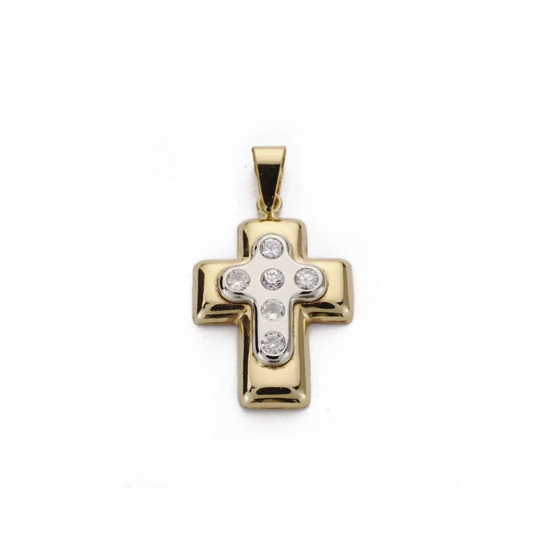 18K CRUZ BICOLOR CON CIRCONITA 22X15 MM