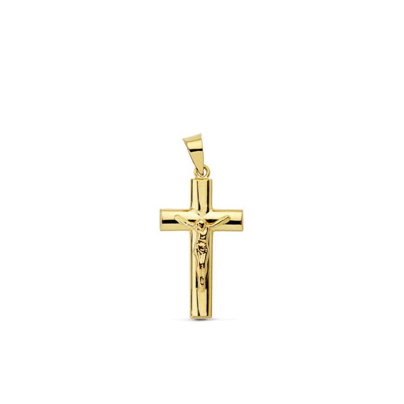 18K CRUZ ORO AMARILLO CRISTO HUECA PALO OVAL 23X12 MM