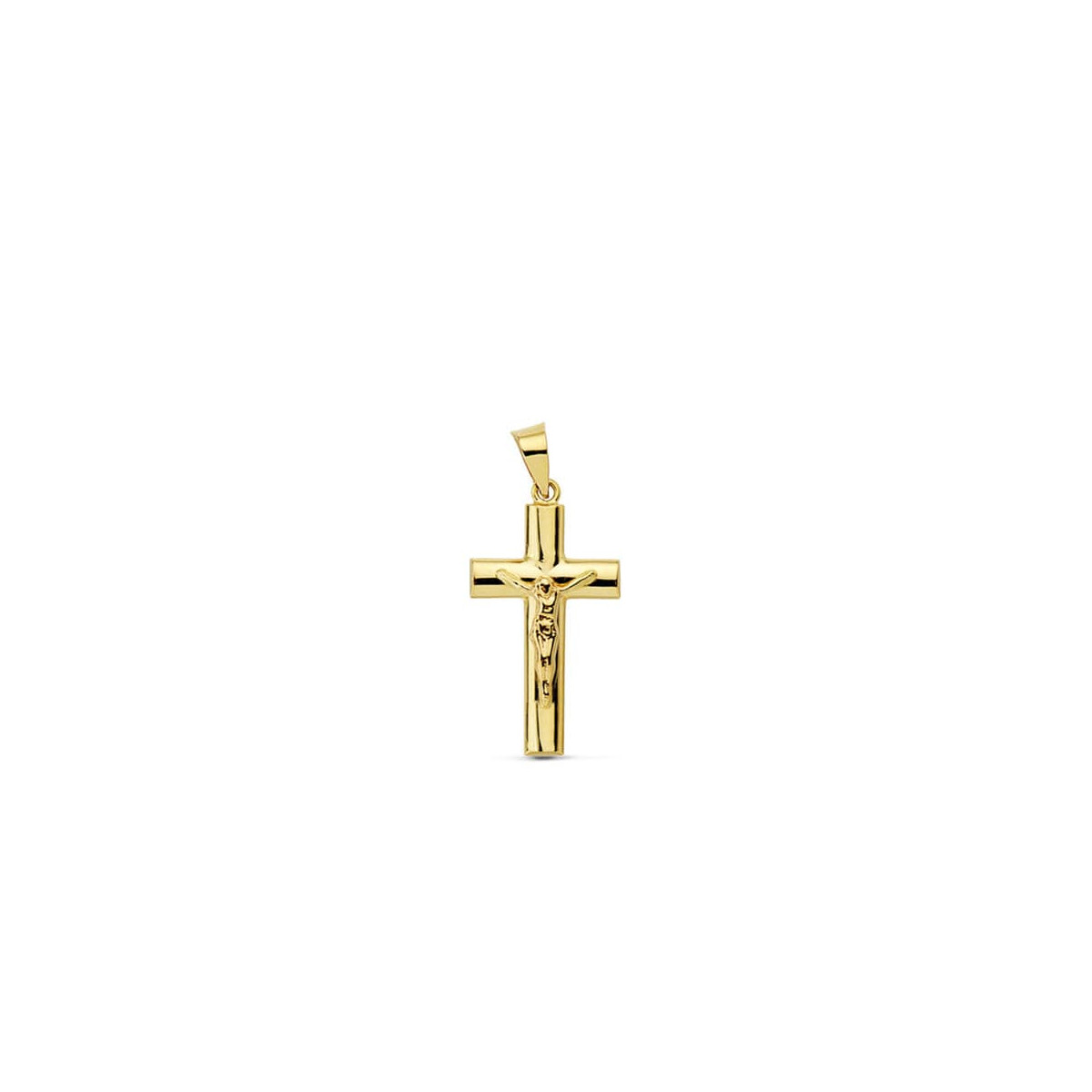 18K CRUZ ORO AMARILLO CRISTO HUECA PALO OVAL 23X12 MM