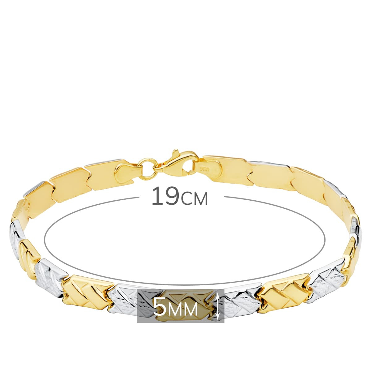 18K PULSERA BICOLOR ESTAMPACION 19CM