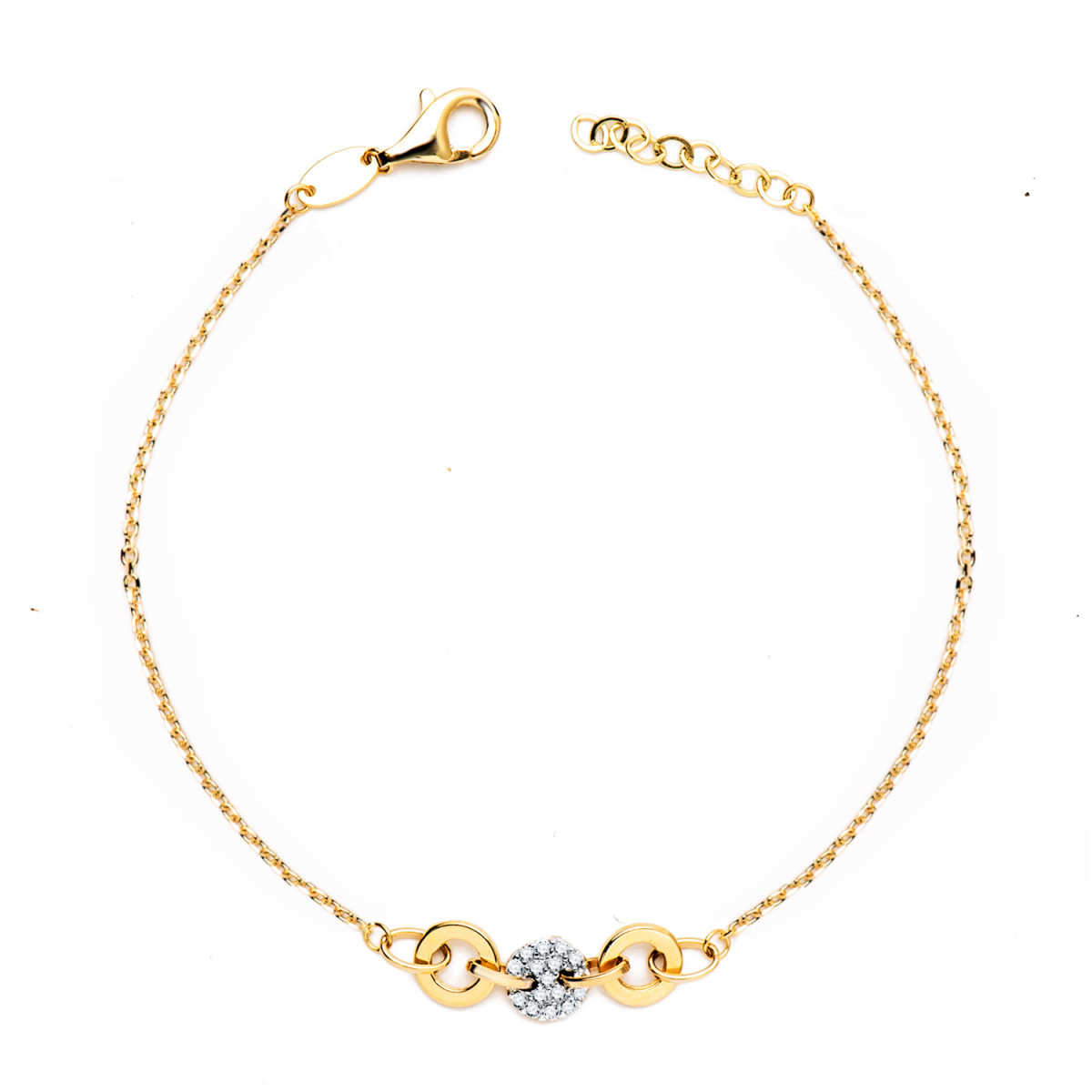 18K PULSERA ORO BICOLOR CADENITA FORZADA Y MOTIVO CON CIRCONITA ANCHO: 6 MM. LARGO: 19CM