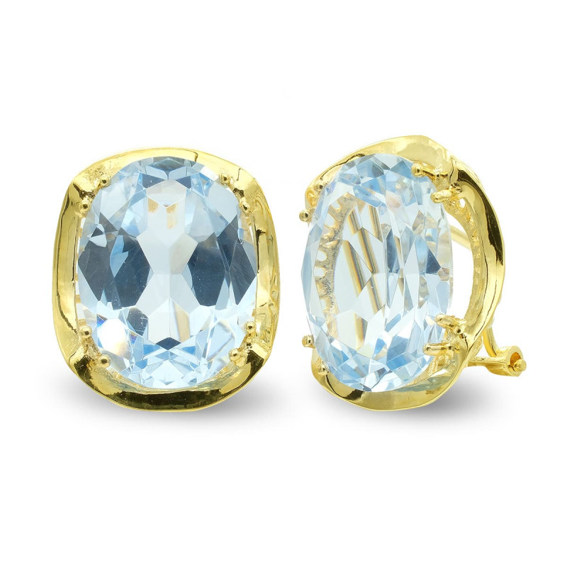 18K PENDIENTES ORO AMARILLO CON PIEDRA OVAL CIERRE OMEGA