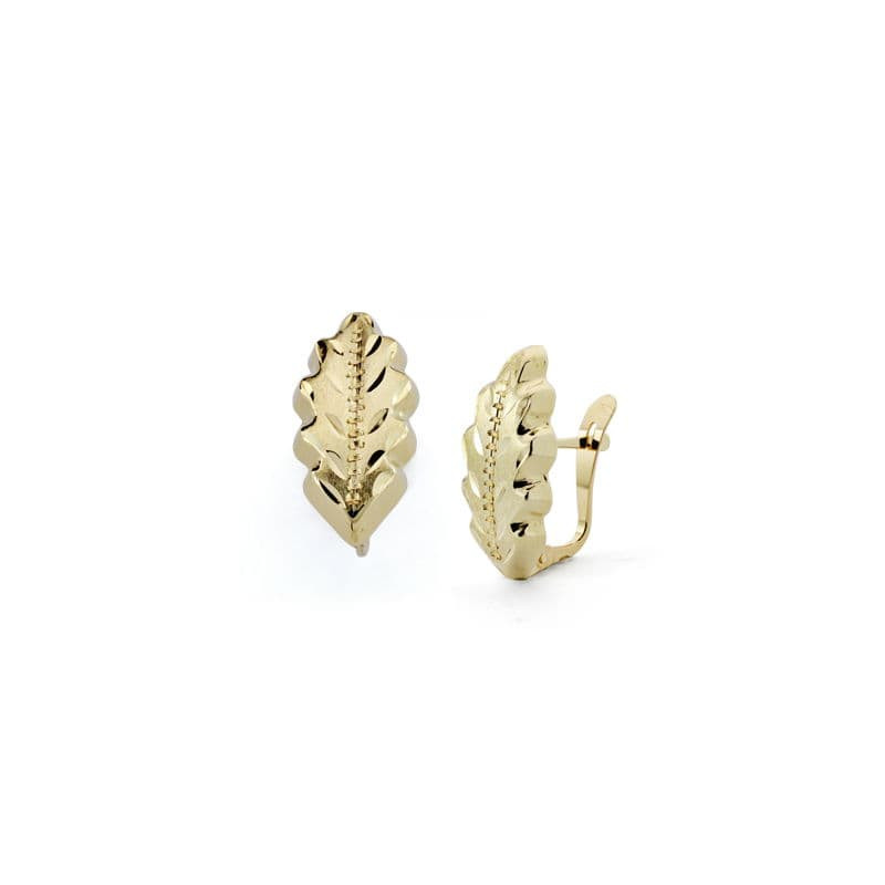 18K PENDIENTES ORO AMARILLO HOJA LAPIDADA 18X8 MM CIERRE CATALAN