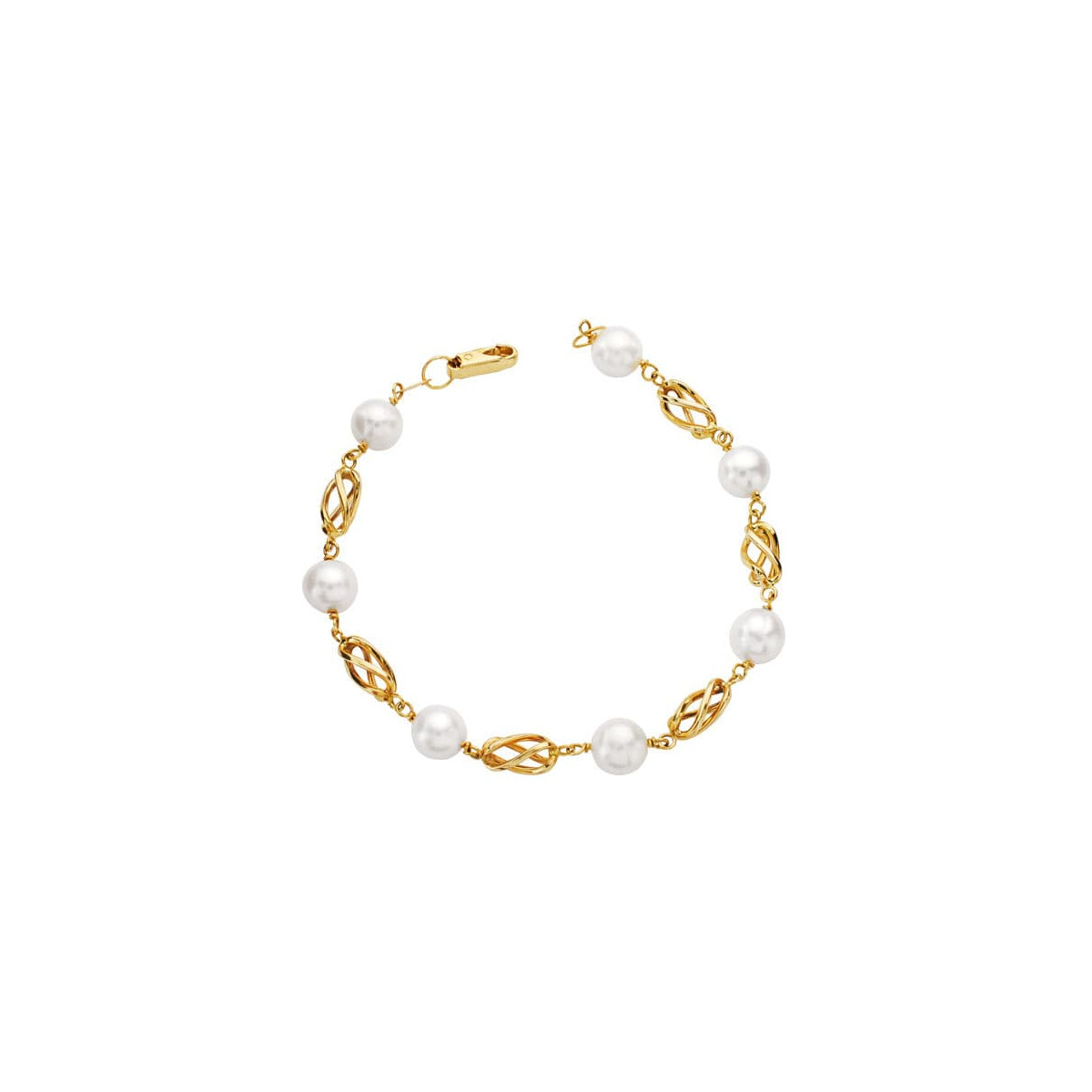 18K PULSERA ORO AMARILLO PERLA Y JAULA 19.5 CM