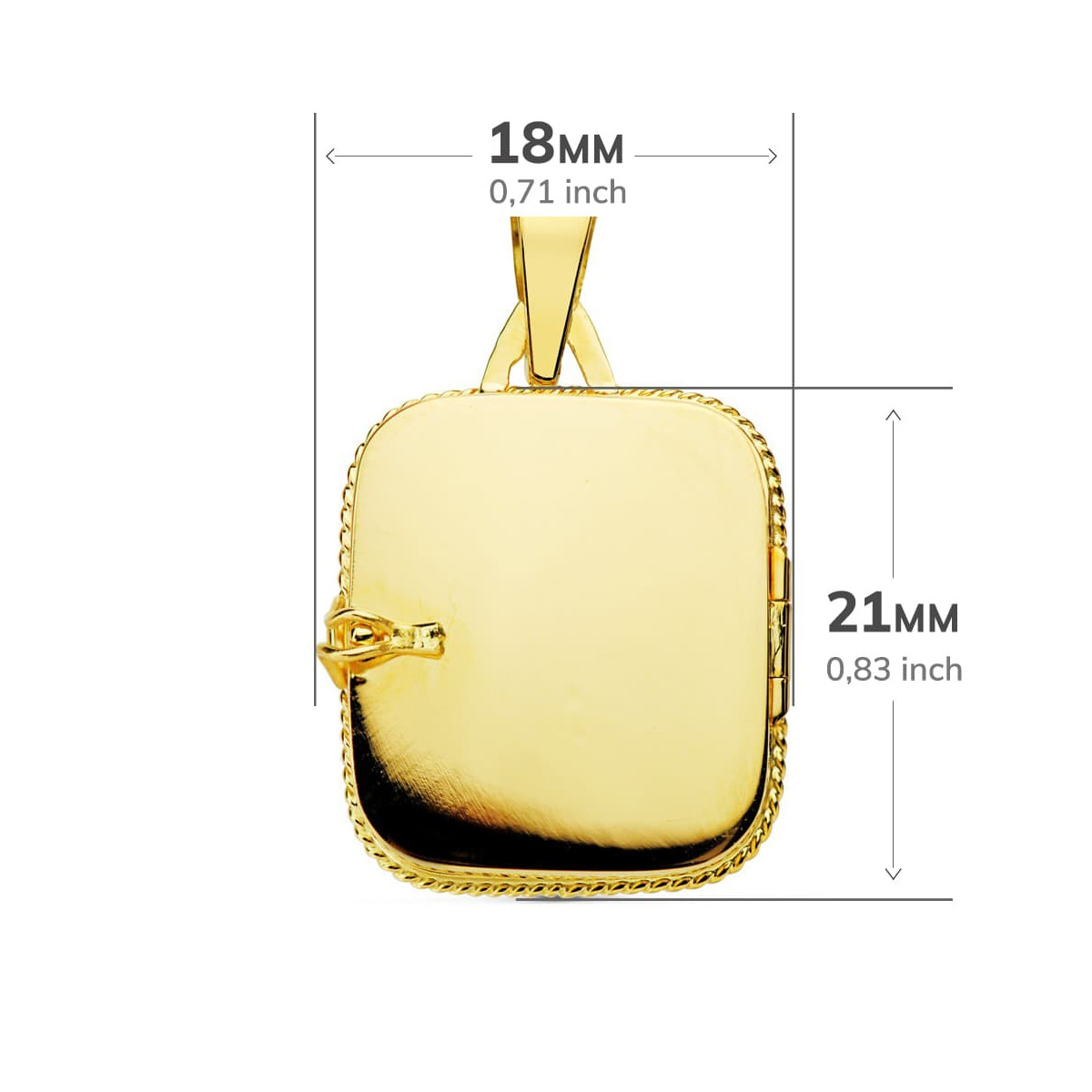 9K GUARDAPELO DIJE PORTAFOTOS ORO AMARILLO CUADRADO LABRADO. 21X18 MM