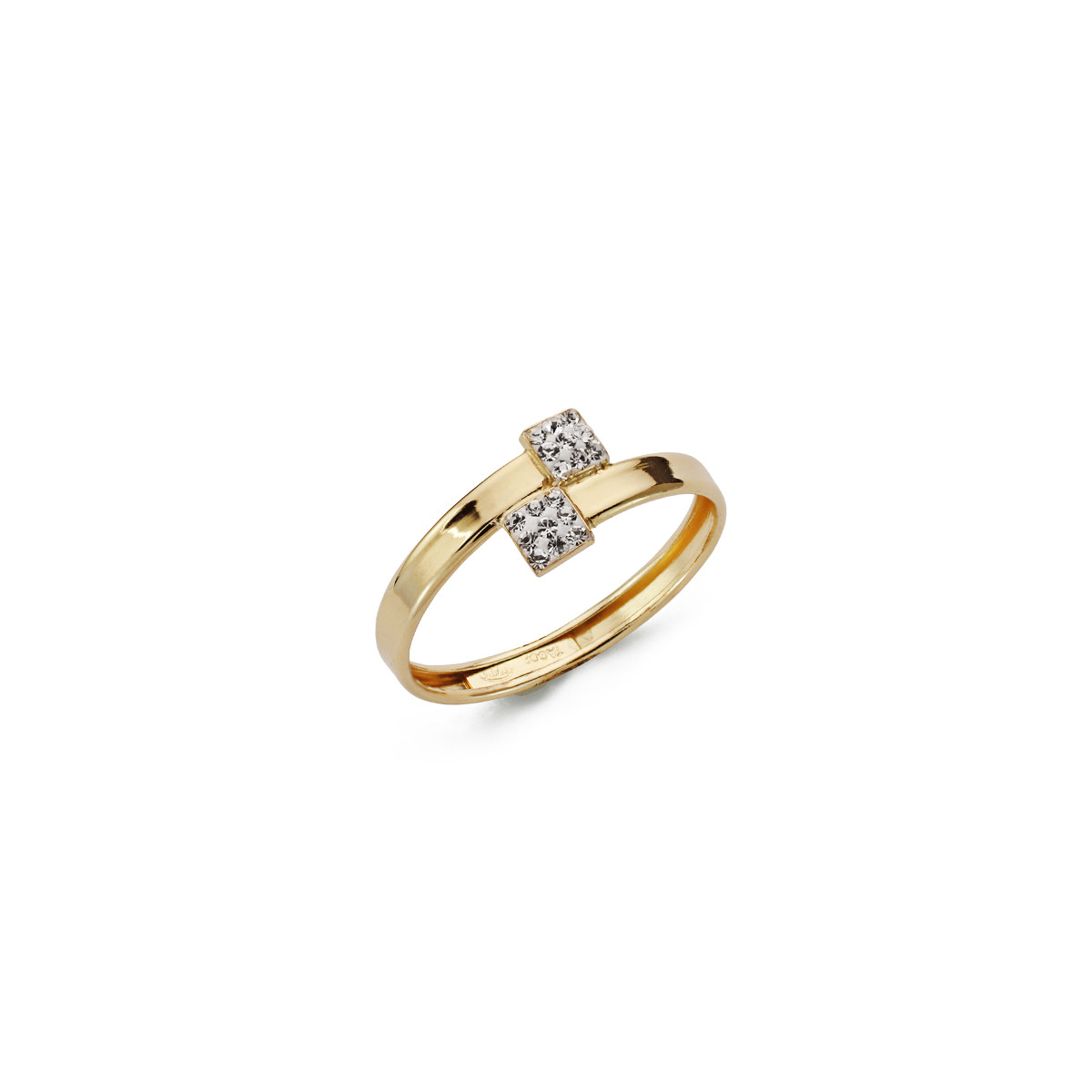 9K SORTIJA ORO AMARILLO BANDAS CRUZADAS CON CIRCONITAS. ANCHO: 6,5 MM